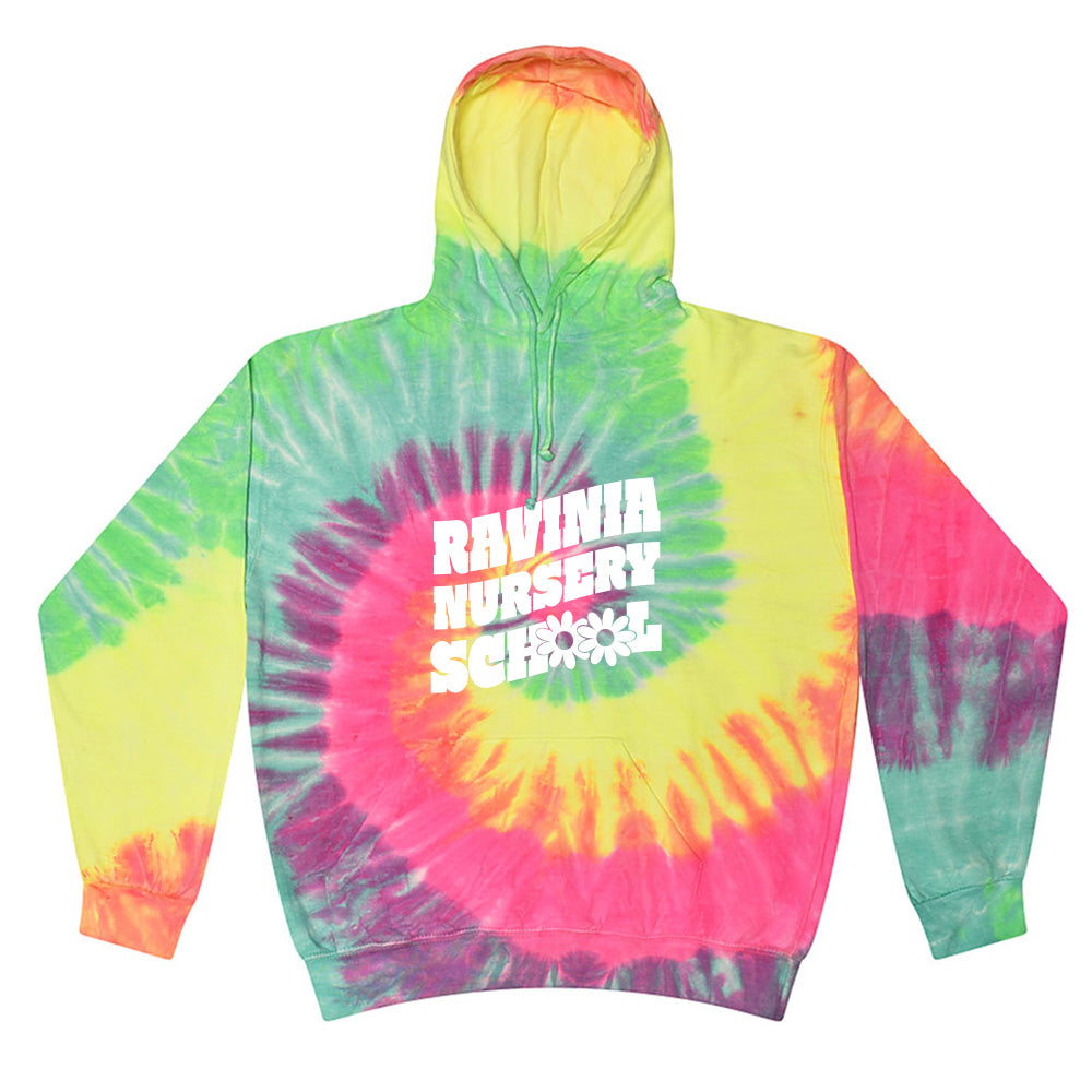 DAISY FLAG TIE DYE HOODIE ~ RAVINIA NURSERY SCHOOL ~ adult ~ classic unisex fit