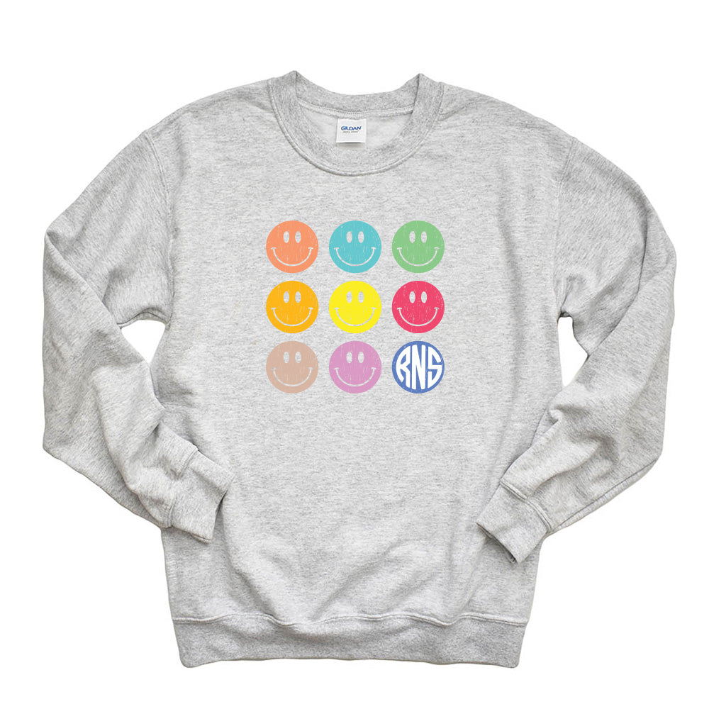 SMILEY ARRAY ADULT CREWNECK SWEATSHIRT <br>RAVINIA NURSERY SCHOOL <br> classic fit