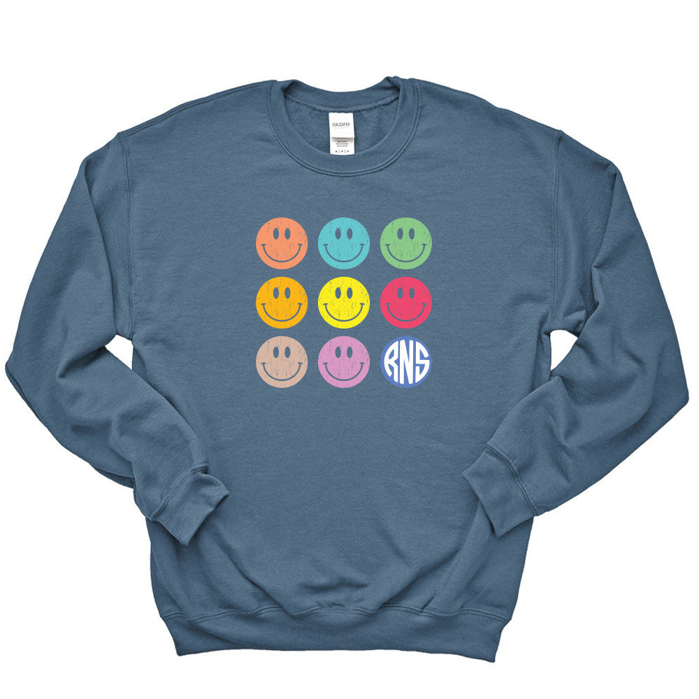 SMILEY ARRAY ADULT CREWNECK SWEATSHIRT <br>RAVINIA NURSERY SCHOOL <br> classic fit