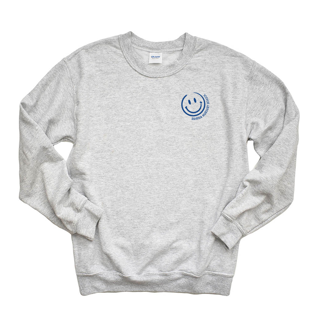 SMILEY CREWNECK SWEATSHIRT ~ RAVINIA NURSERY SCHOOL ~ adult ~ classic unisex fit