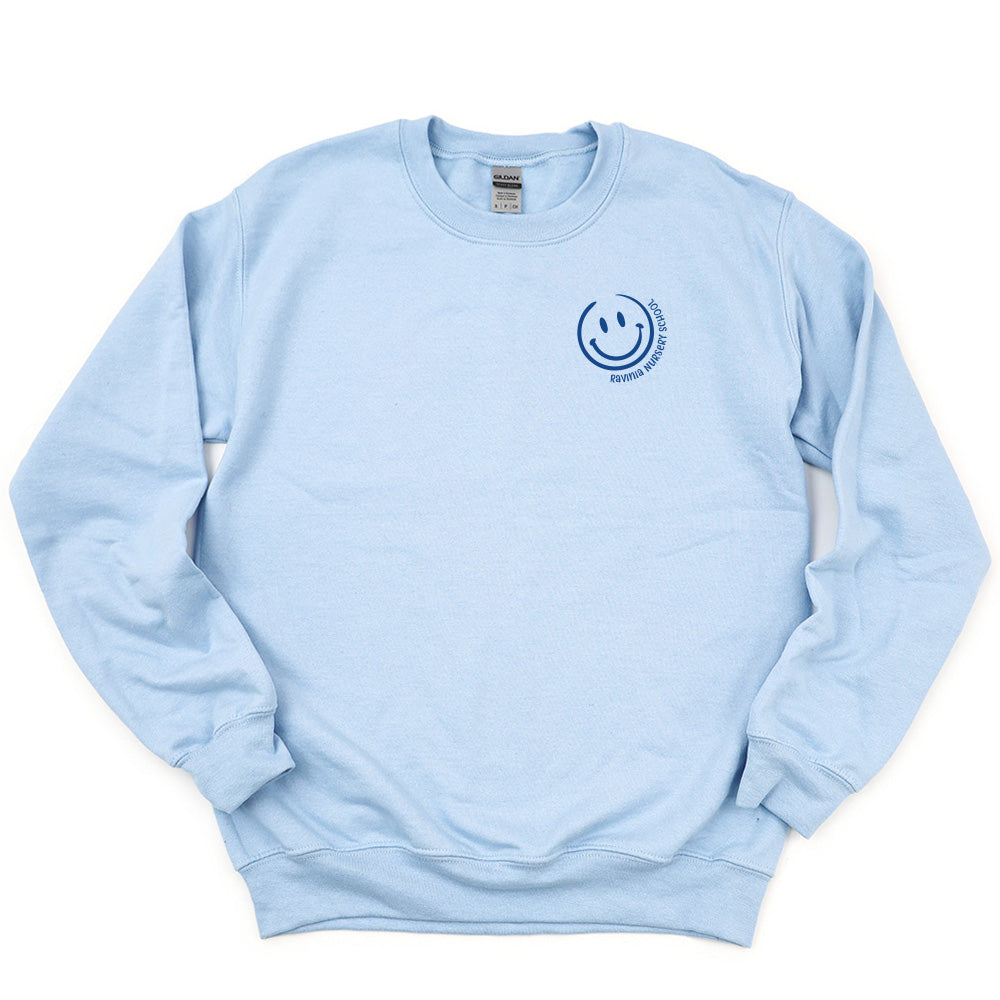 SMILEY CREWNECK SWEATSHIRT ~ RAVINIA NURSERY SCHOOL ~ adult ~ classic unisex fit