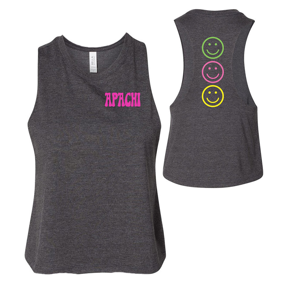 SMILEY TOWER APACHI RACERBACK CROP TANK ~ APACHI DAY CAMP ~ juniors ~ flowy fit