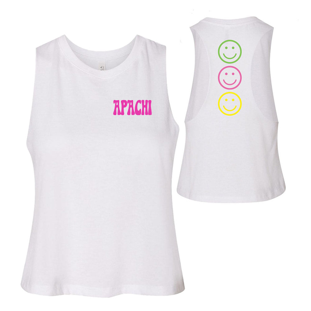 SMILEY TOWER APACHI RACERBACK CROP TANK ~ APACHI DAY CAMP ~ juniors ~ flowy fit