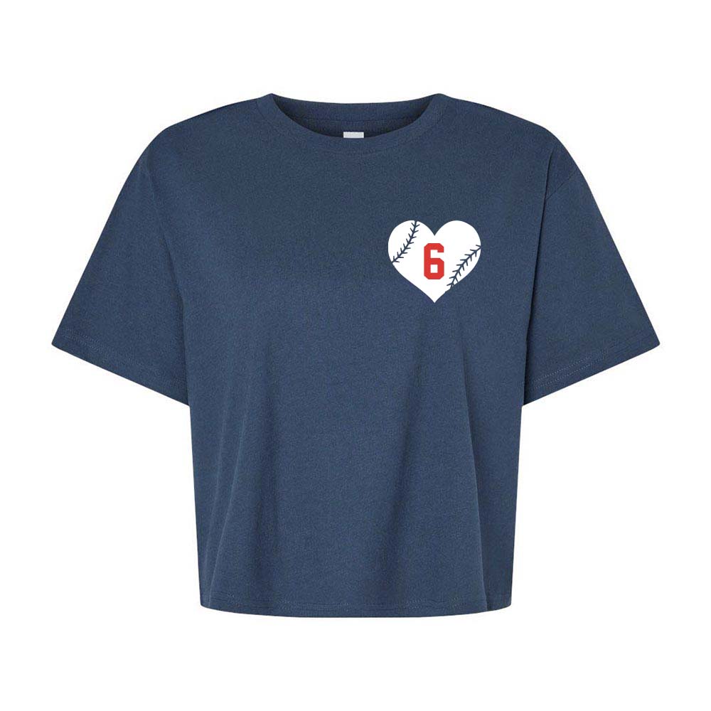 BASEBALL HEART BOXY CROP TEE ~ GLENVIEW PATRIOTS ~ boxy fit