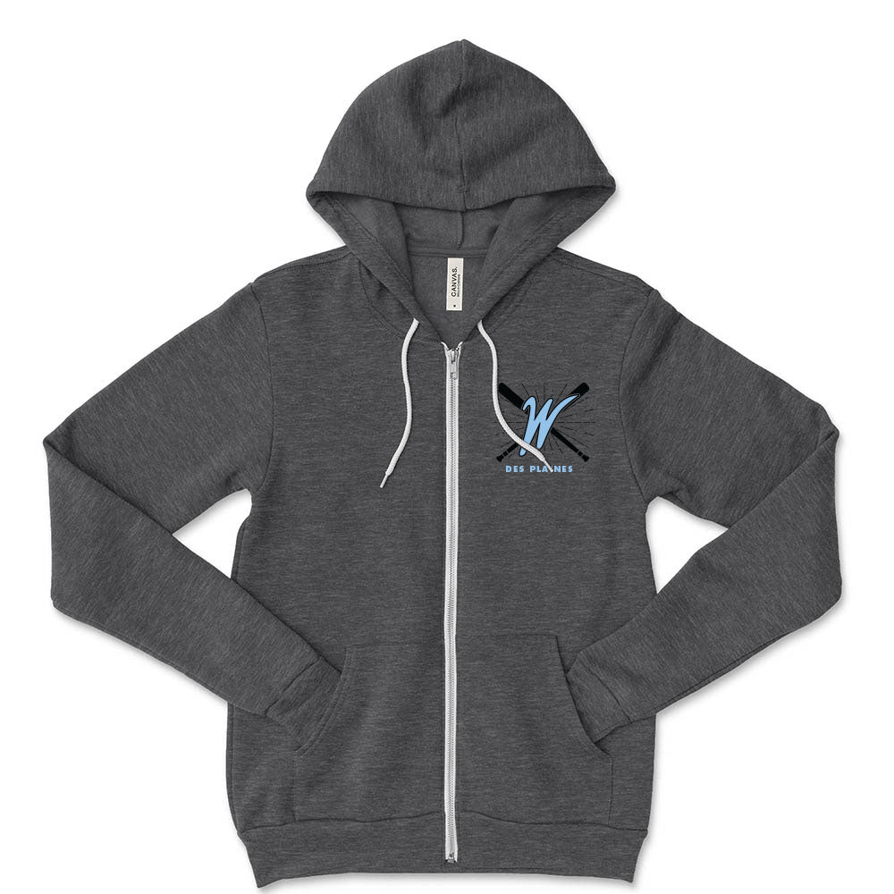 DES PLAINES WARRIORS W ZIP HOODIE ~ DES PLAINES WARRIORS ~ youth & adult