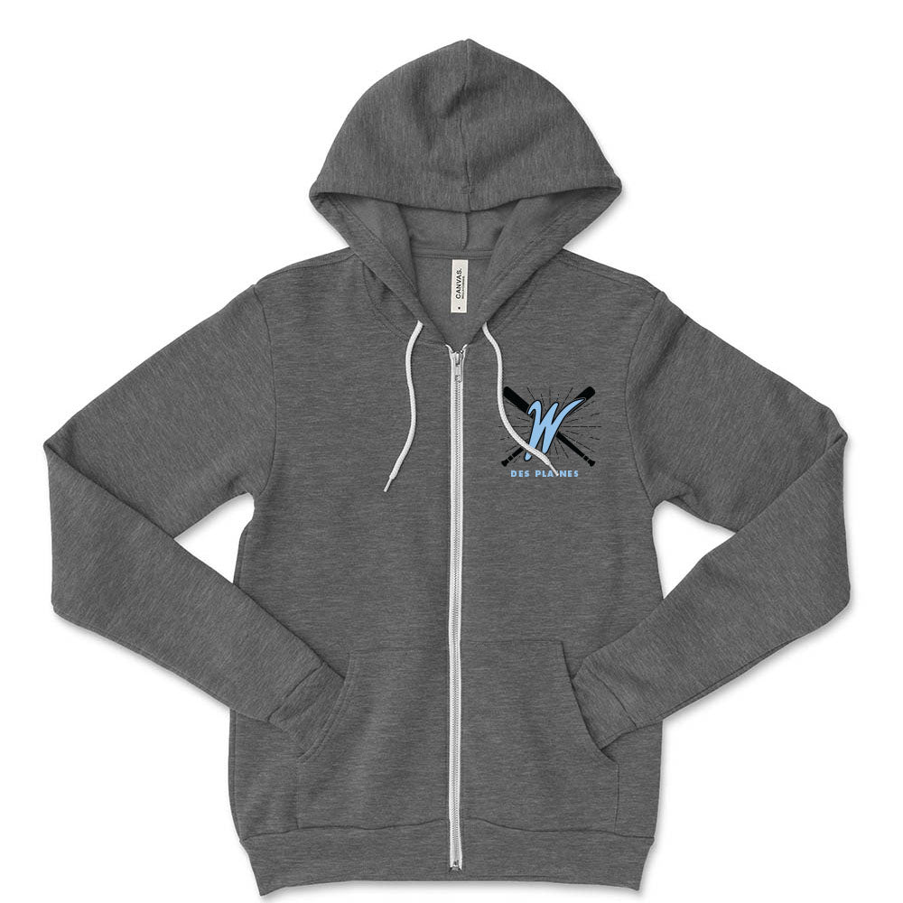 DES PLAINES WARRIORS W ZIP HOODIE ~ DES PLAINES WARRIORS ~ youth & adult
