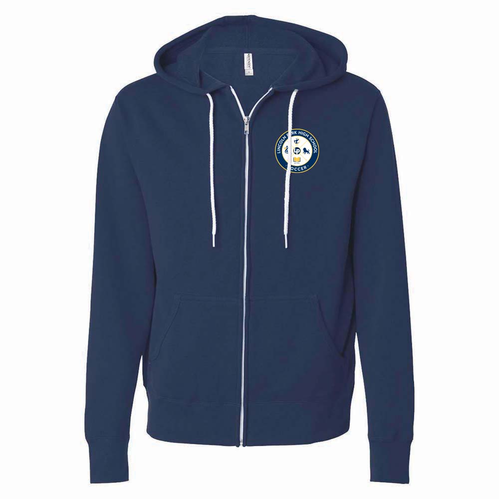 LINCOLN PARK HIGH SCHOOL SOCCER LIGHTWEIGHT ZIP HOODIE ~ unisex slim fit