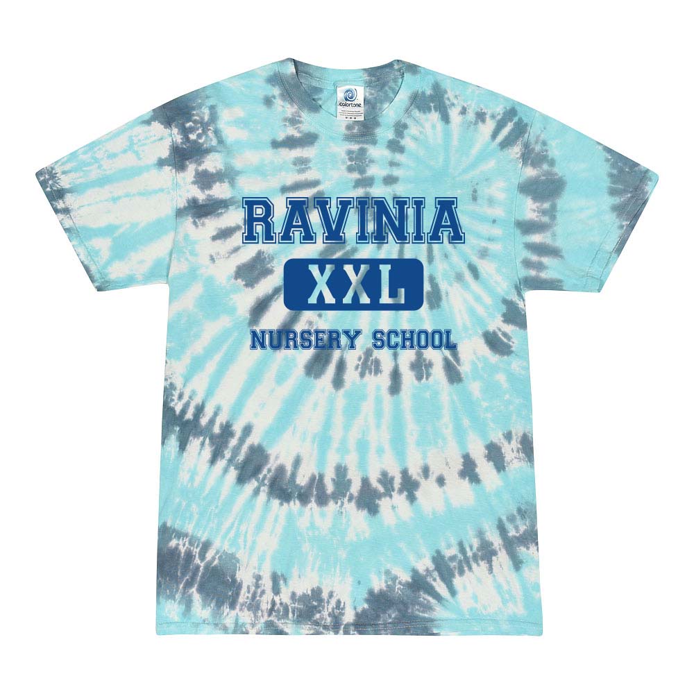 RAVINIA NURSERY SCHOOL XXL TIE DYE COTTON TEE ~ RAVINIA NURSERY SCHOOL ~ adult ~ classic unisex fit