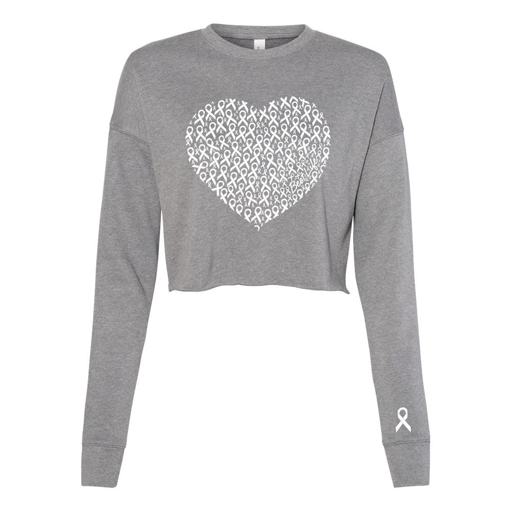 HEART OF WHITE RIBBONS CROP CREW FLEECE ~ BEST LIFE ~ women's ~ classic fit