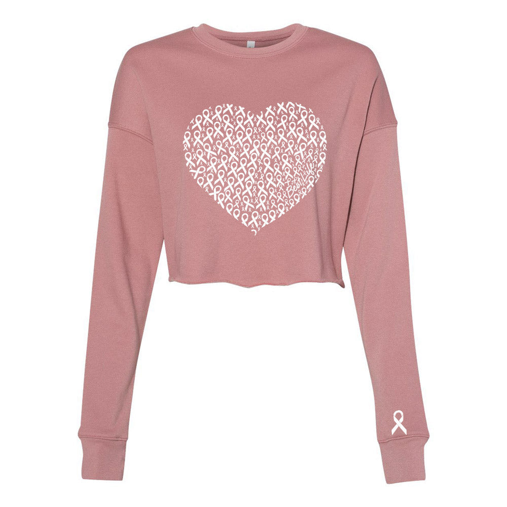 HEART OF WHITE RIBBONS CROP CREW FLEECE ~ BEST LIFE ~ women's ~ classic fit