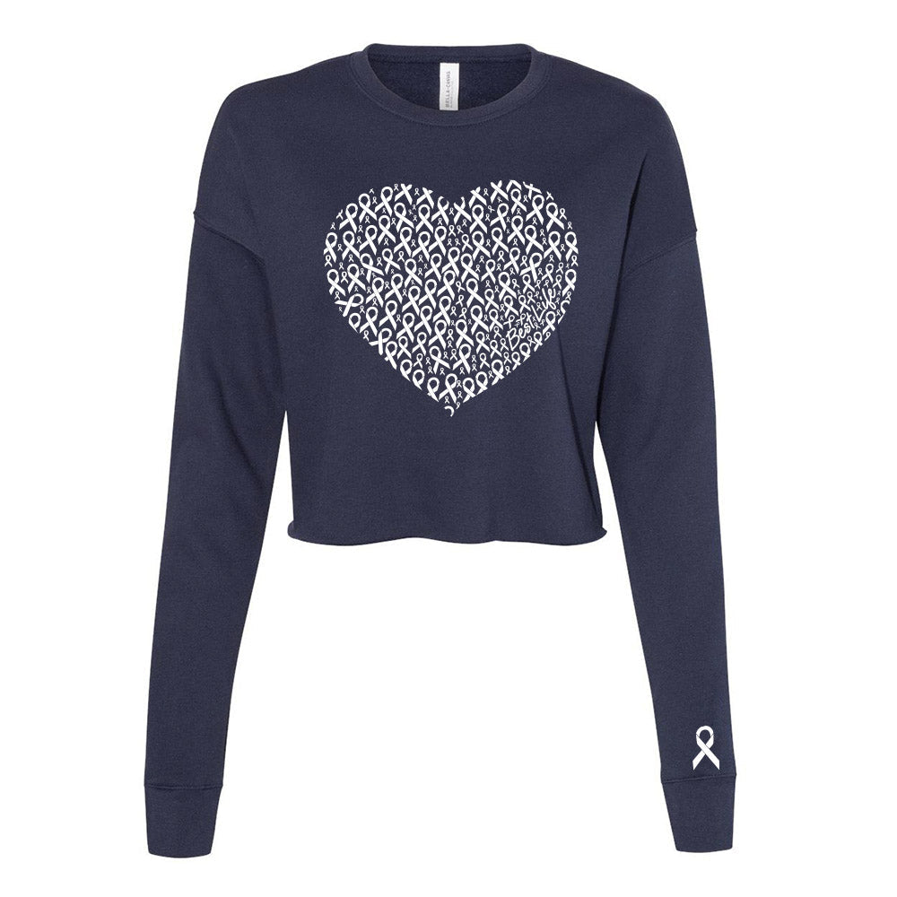 HEART OF WHITE RIBBONS CROP CREW FLEECE ~ BEST LIFE ~ women's ~ classic fit