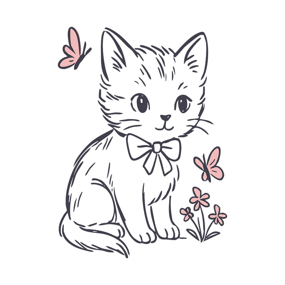 Vintage Cat And Flowers