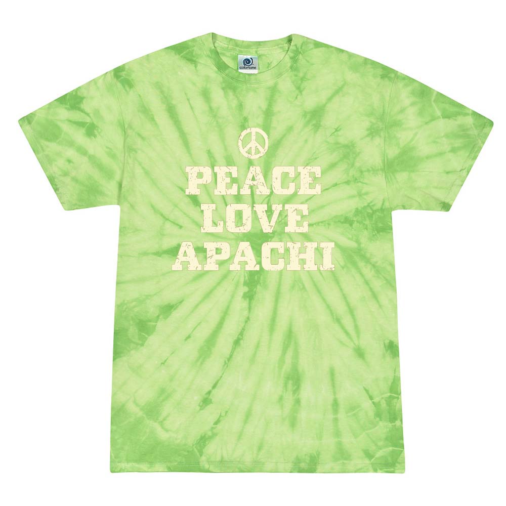 PEACE LOVE APACHI TIE DYE TEE ~ APACHI DAY CAMP ~ adult ~ classic unisex fit