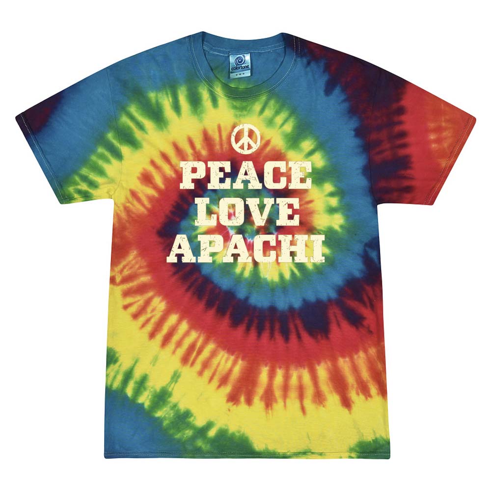 PEACE LOVE APACHI TIE DYE TEE ~ APACHI DAY CAMP ~ adult ~ classic unisex fit