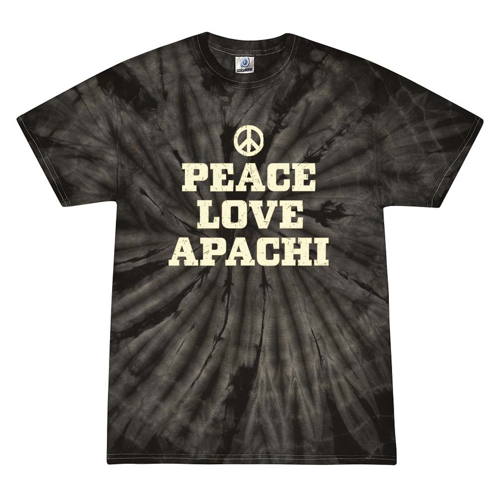 PEACE LOVE APACHI TIE DYE TEE ~ APACHI DAY CAMP ~ adult ~ classic unisex fit