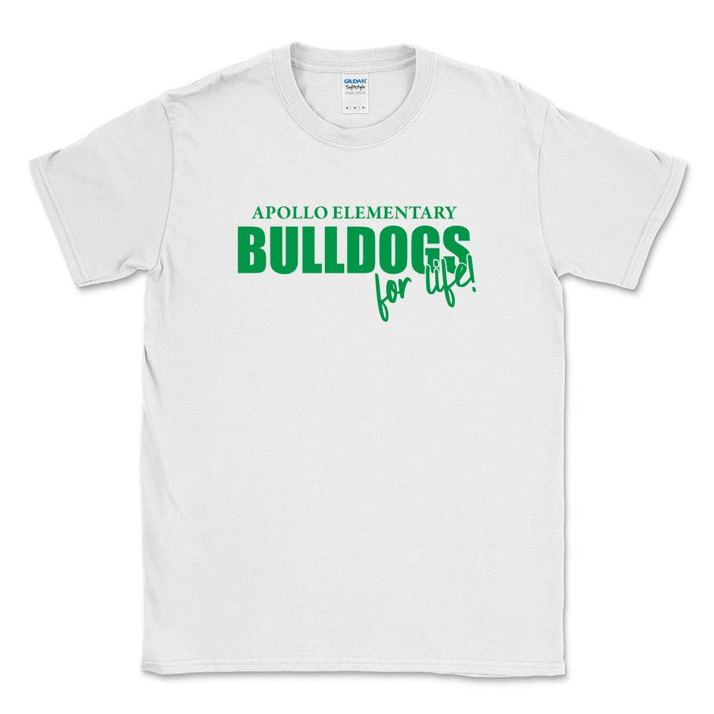 BULLDOGS FOR LIFE SOFTSTYLE TEE ~ APOLLO ELEMENTARY ~ youth & adult ~ classic unisex fit