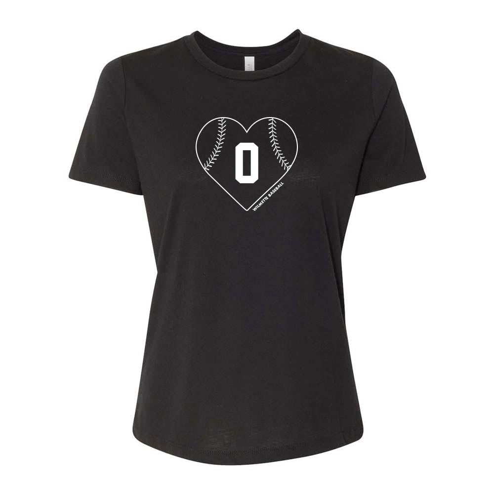 BASEBALL HEART WITH OPTIONAL NUMBER TRIBLEND TEE ~ WILMETTE BASEBALL ~ women's relaxed