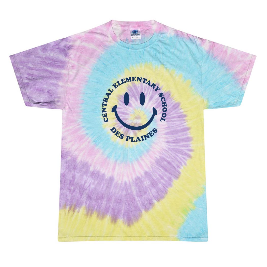 SMILEY CENTRAL TIE DYE TEE ~ CENTRAL ELEMENTARY DES PLAINES ~ youth & adult ~ classic unisex fit