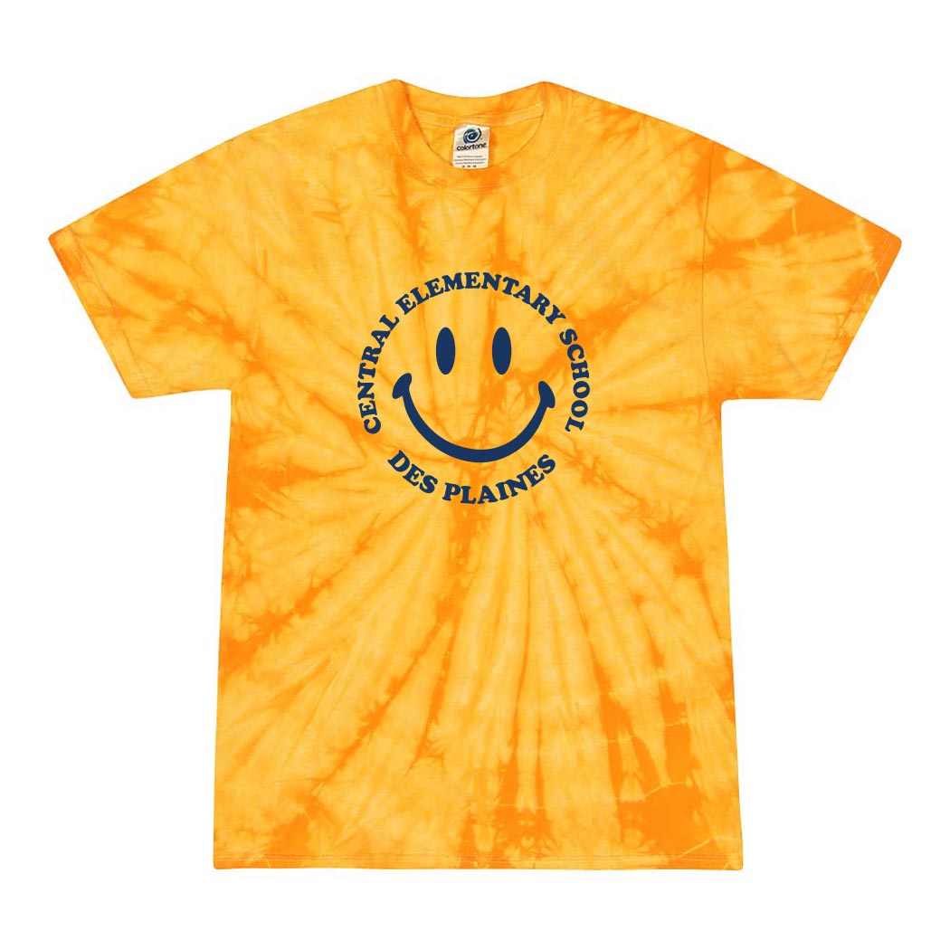 SMILEY CENTRAL TIE DYE TEE ~ CENTRAL ELEMENTARY DES PLAINES ~ youth & adult ~ classic unisex fit