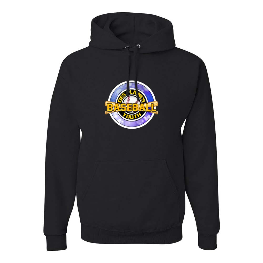 DES PLAINES BASEBALL BLUE HOODIE ~ DES PLAINES BASEBALL ~ jerzees nublend hoodie ~ youth & adult classic fit