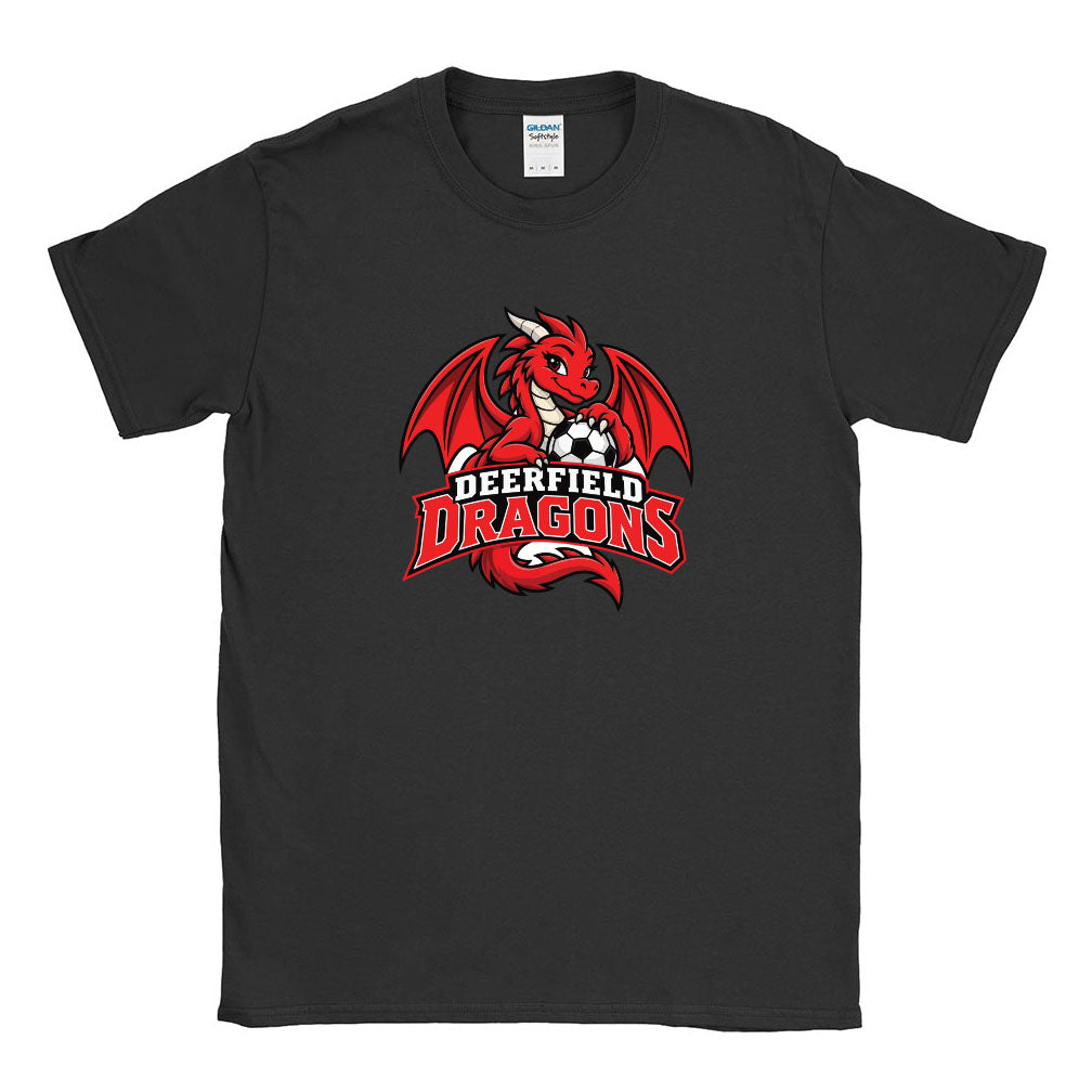 Dragon Mascot ~ Cotton T-Shirt ~ Deerfield Dragons AYSO Soccer-black