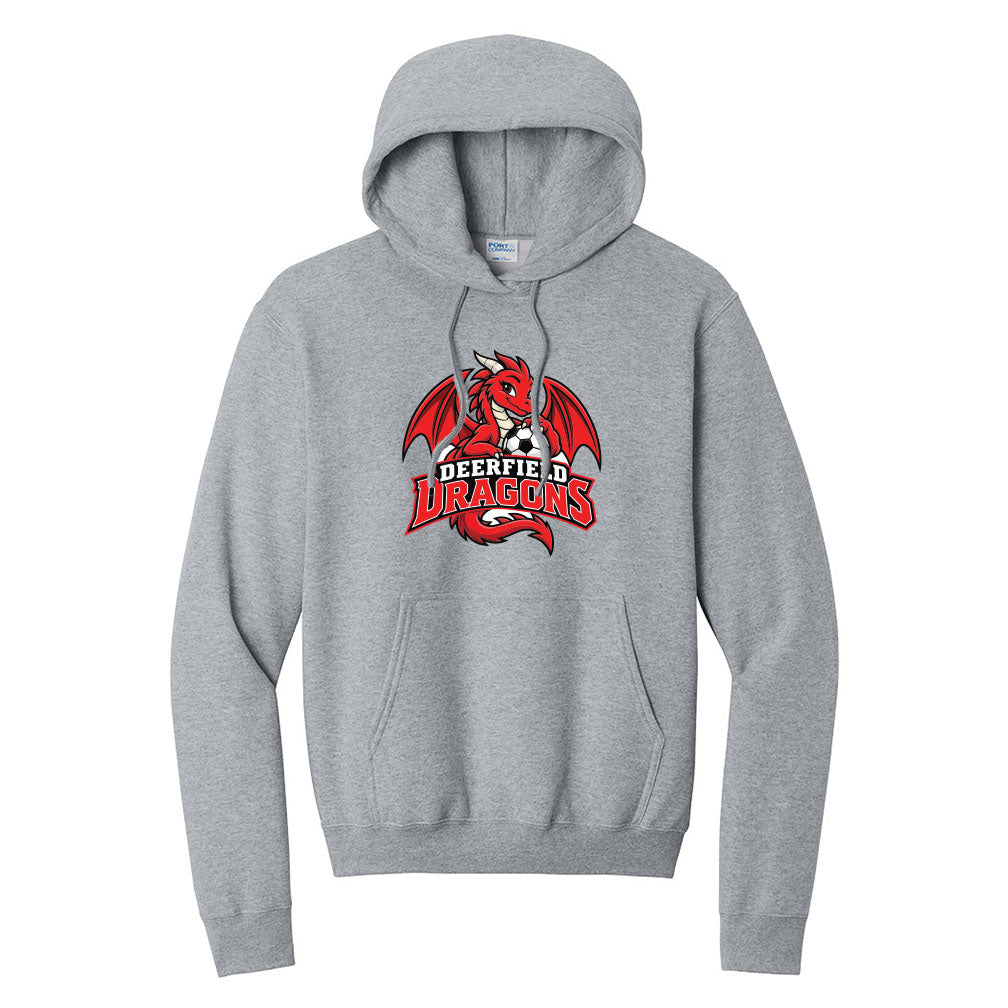 Dragon Mascot ~ Hoodie ~ Deerfield Dragons AYSO Soccer-athletic heather