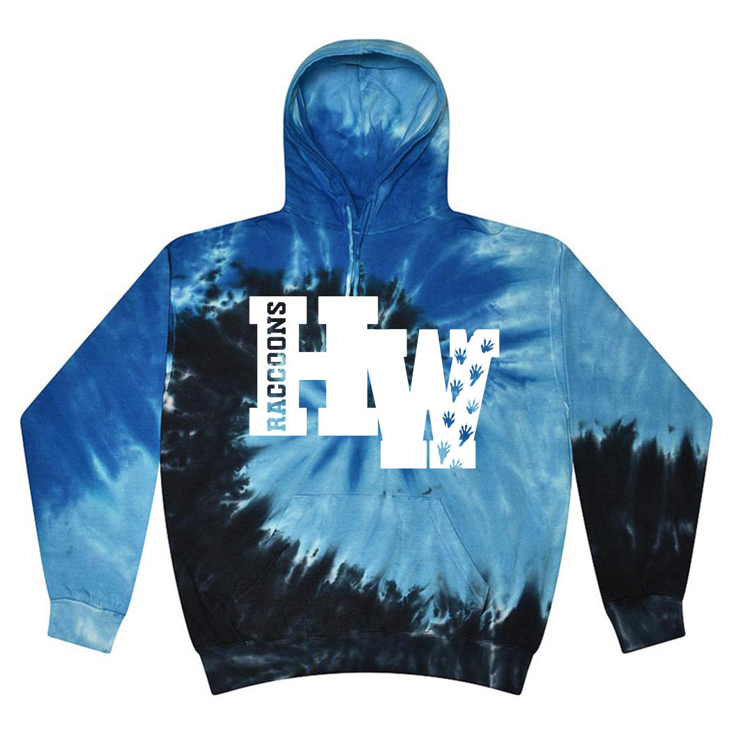 HW Raccoons ~ Tie-Dye Hoodie ~ Hubbard Woods Elementary School-blue ocean
