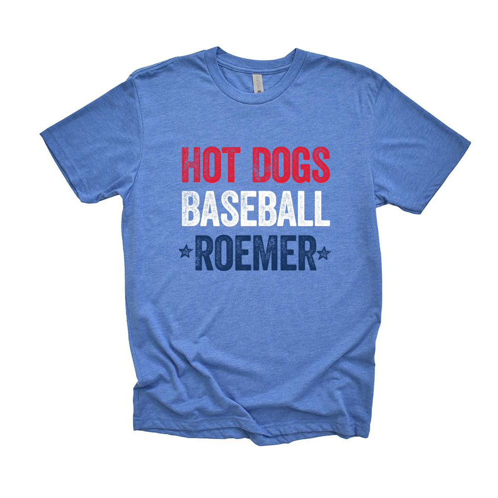 HOT DOGS BASEBALL ROEMER TRIBLEND TEE ~ WILMETTE BASEBALL ~ unisex, women's and youth
