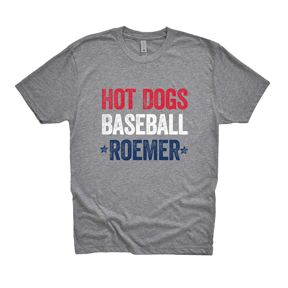 HOT DOGS BASEBALL ROEMER TRIBLEND TEE ~ WILMETTE BASEBALL ~ unisex, women's and youth