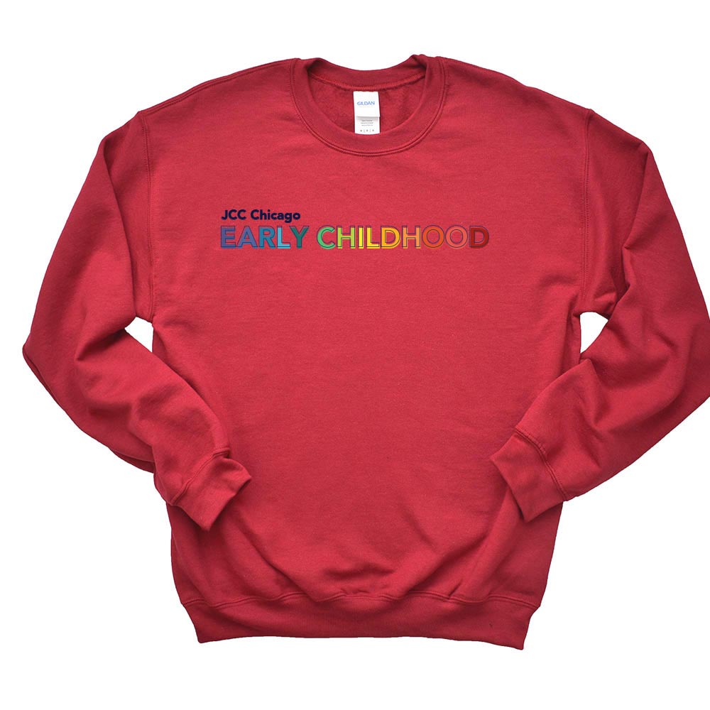 EARLY CHILDHOOD RAINBOW  ~ JCC CHICAGO EARLY CHILDHOOD ~  adult crewneck sweatshirt