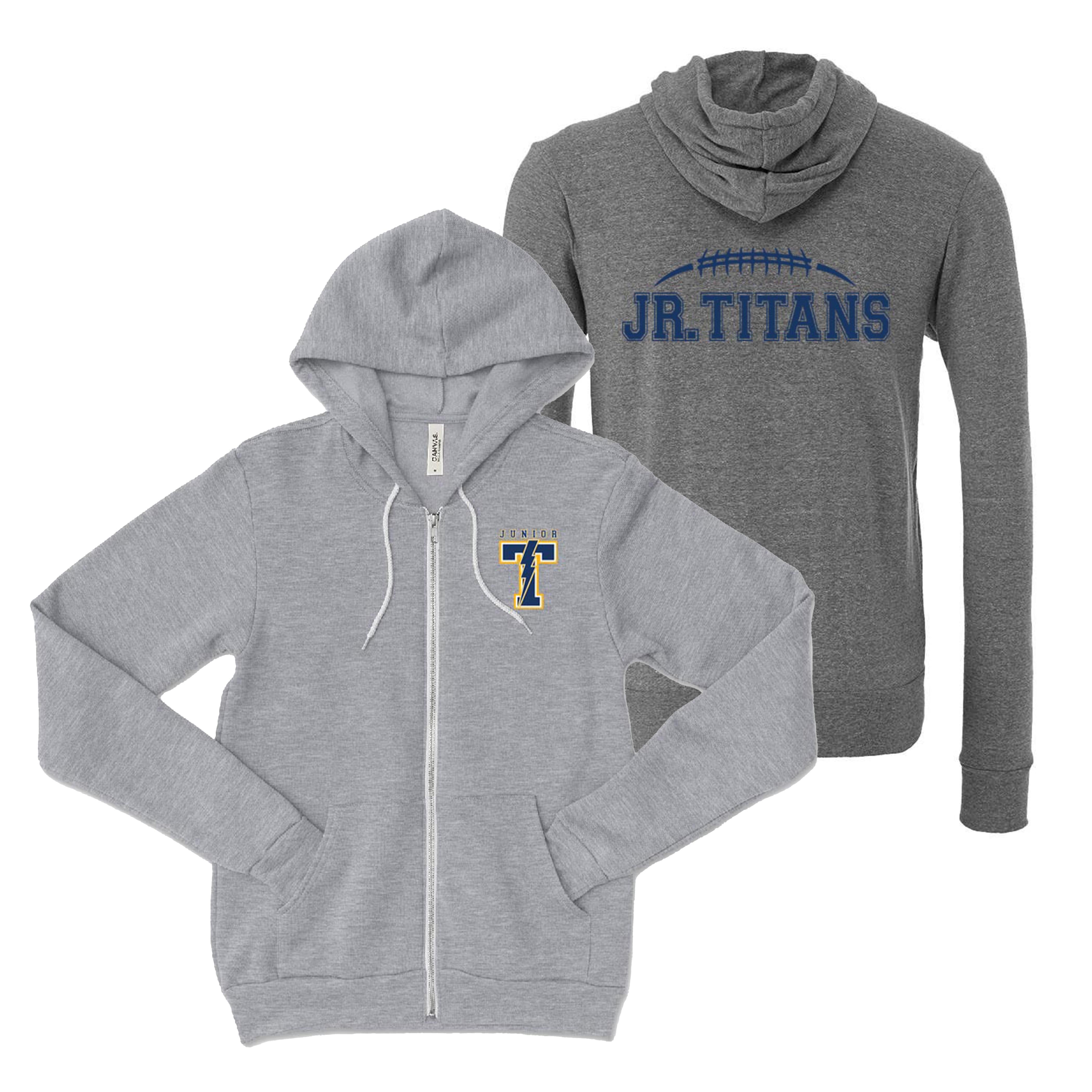 JUNIOR T LIGHTNING ZIP HOODIE ~ JR TITANS FOOTBALL ~ youth and adult ~ classic fit