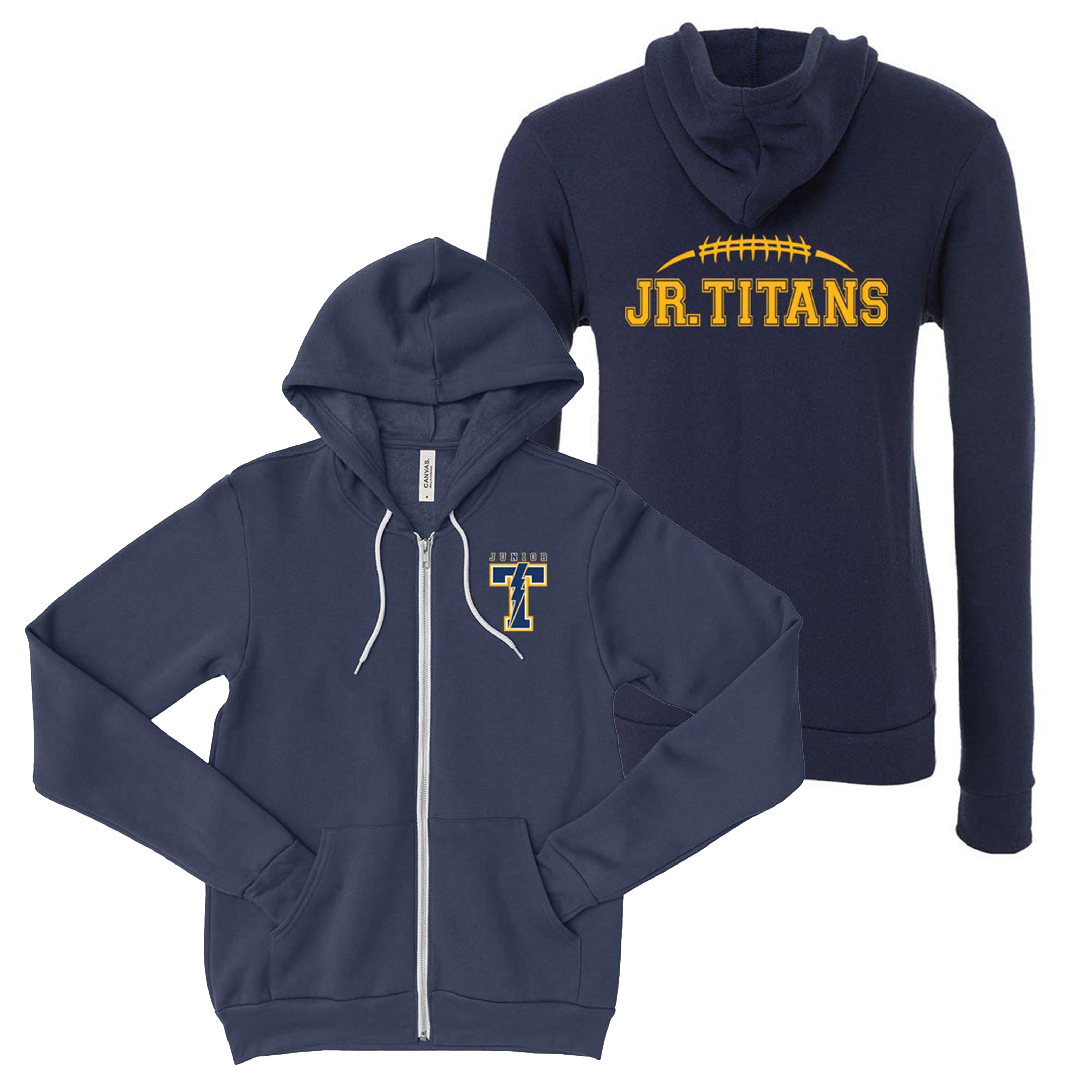 JUNIOR T LIGHTNING ZIP HOODIE ~ JR TITANS FOOTBALL ~ youth and adult ~ classic fit