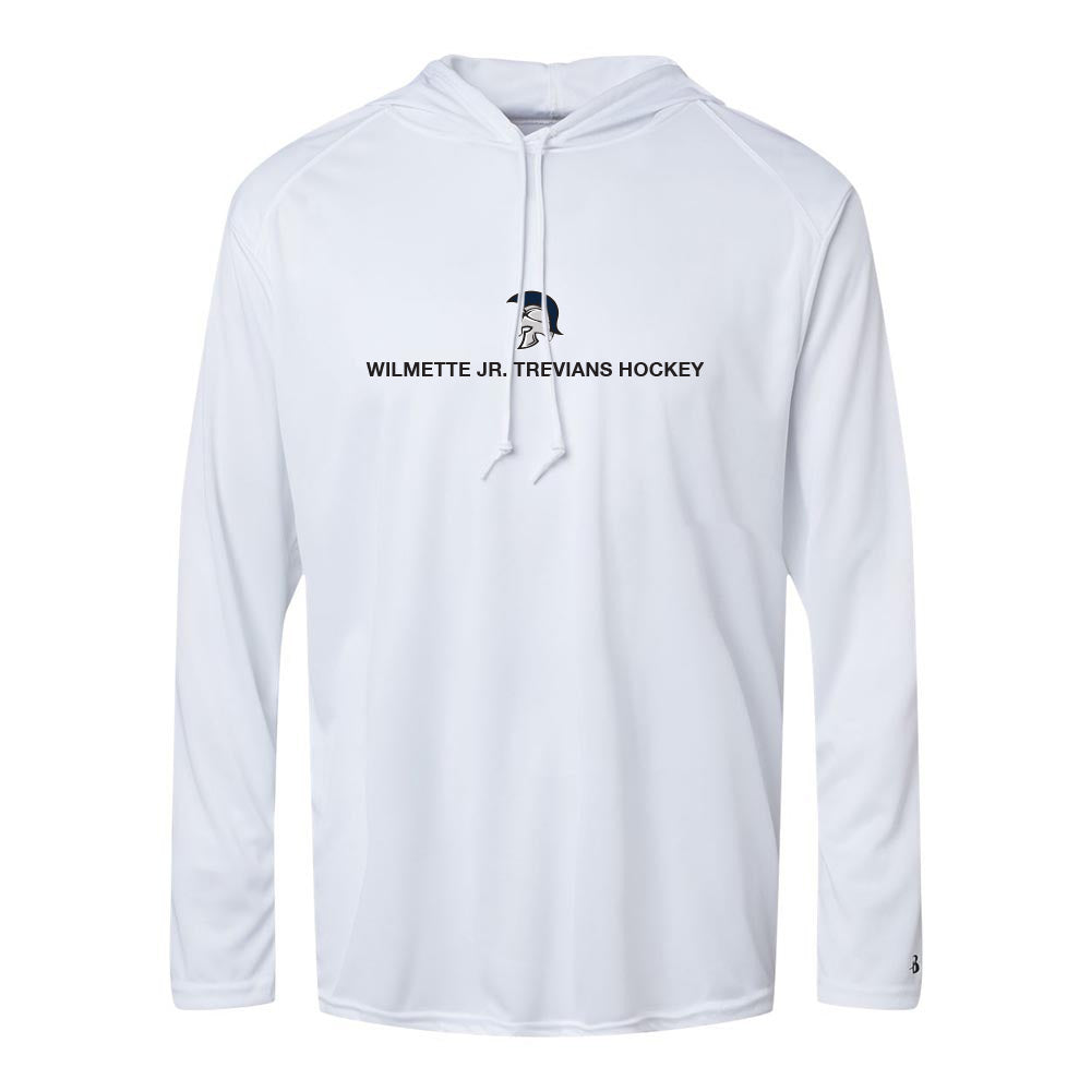 MASCOT TEXT LONG SLEEVE HOODED PERFORMANCE TEE ~ WILMETTE JR. TREVIANS HOCKEY ~ youth & adult ~ classic fit
