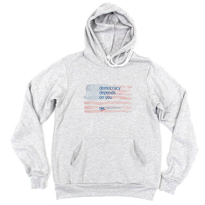 Flag Democracy Depends On You ~ Fleece Hoodie ~ LWV of Wilmette