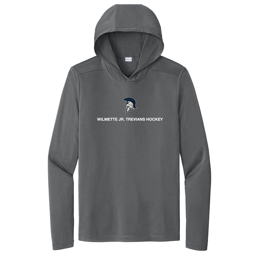 Mascot Text ~ Performance Long Sleeve Hoodie ~ Wilmette Jr. Trevians Hockey