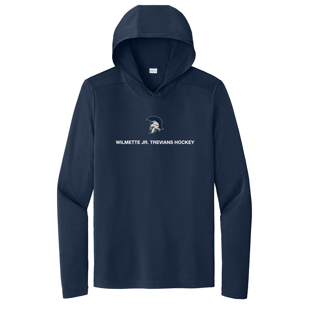 Mascot Text ~ Performance Long Sleeve Hoodie ~ Wilmette Jr. Trevians Hockey