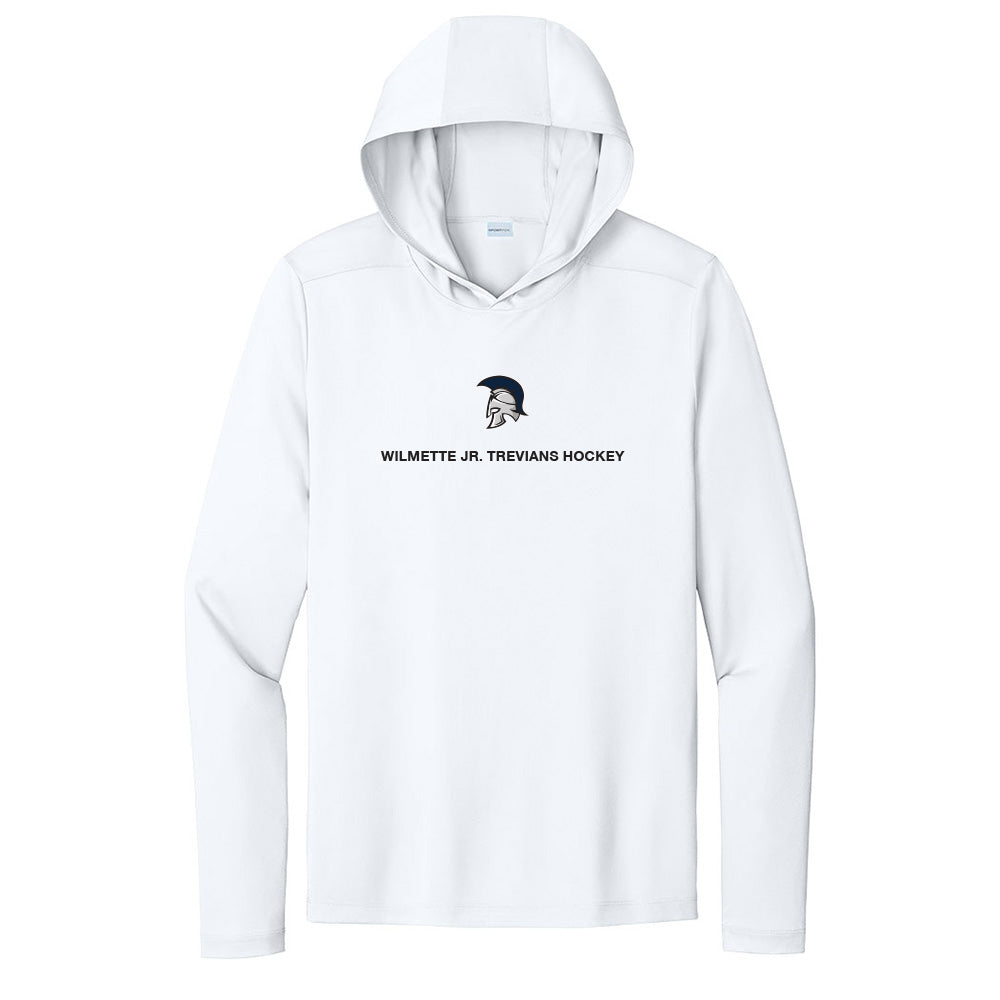 Mascot Text ~ Performance Long Sleeve Hoodie ~ Wilmette Jr. Trevians Hockey