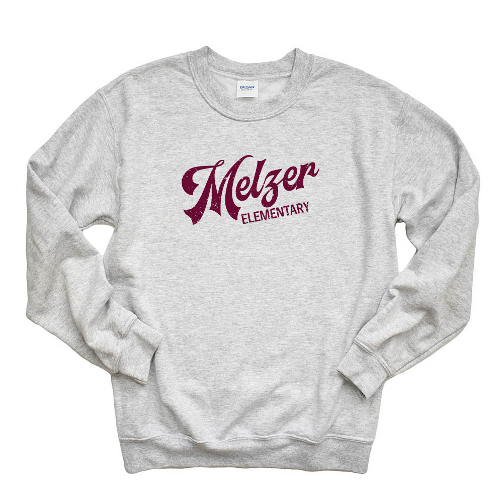 Retro Script ~ Raglan Crewneck Sweatshirt Sweatshirt ~ Melzer Elementary School ~Adult