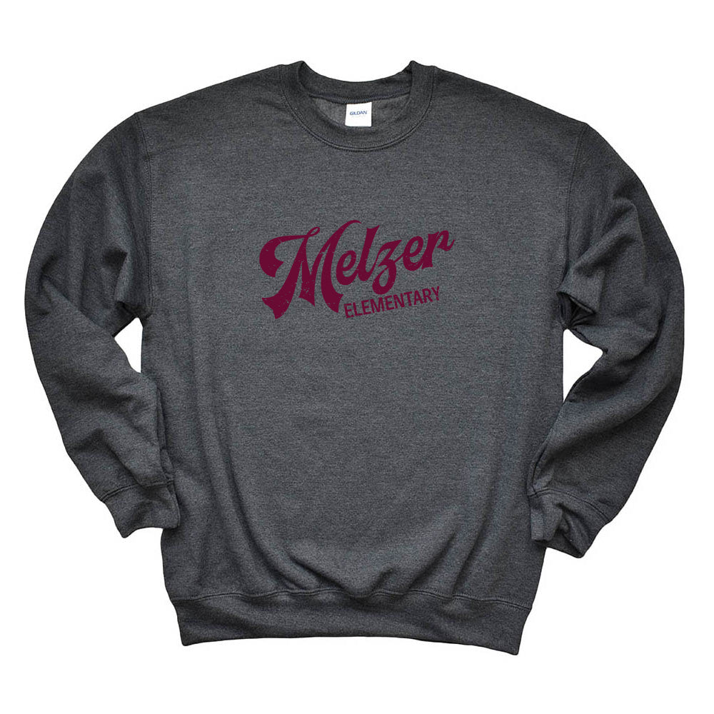 Retro Script ~ Raglan Crewneck Sweatshirt Sweatshirt ~ Melzer Elementary School ~Adult