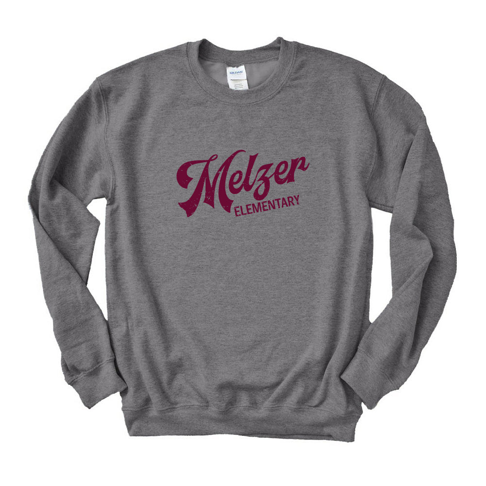 Retro Script ~ Raglan Crewneck Sweatshirt Sweatshirt ~ Melzer Elementary School ~Adult
