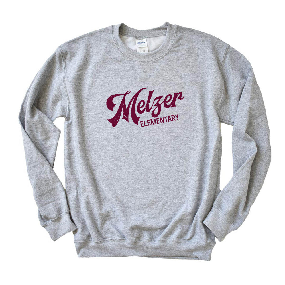 Retro Script ~ Raglan Crewneck Sweatshirt Sweatshirt ~ Melzer Elementary School ~Adult