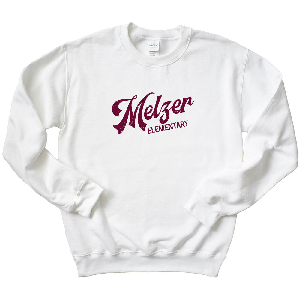Retro Script ~ Raglan Crewneck Sweatshirt ~ Melzer Elementary School ~Adult