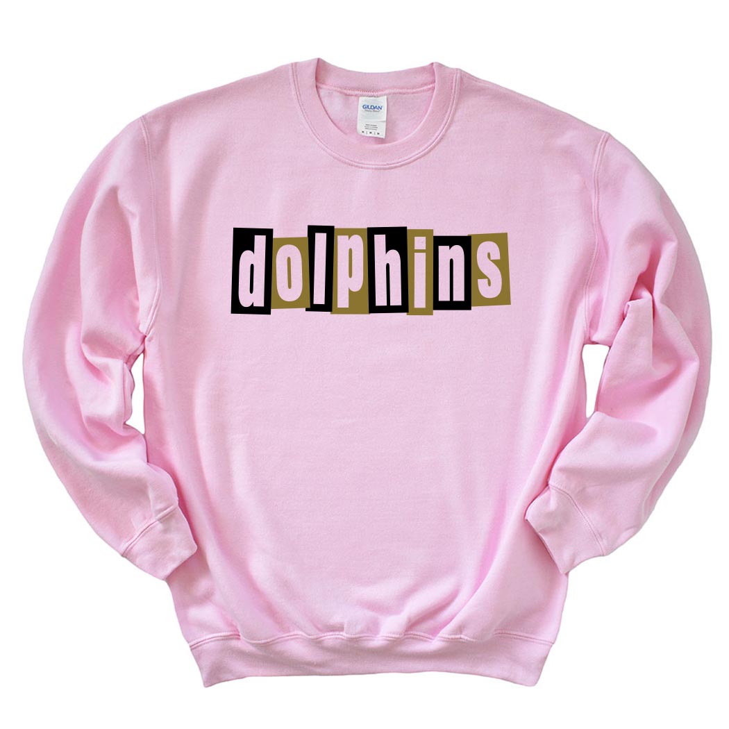 Mid Century Modern Dolphins ~ Crewneck Sweatshirt ~ Shabonee Elementary School Staff-light pink