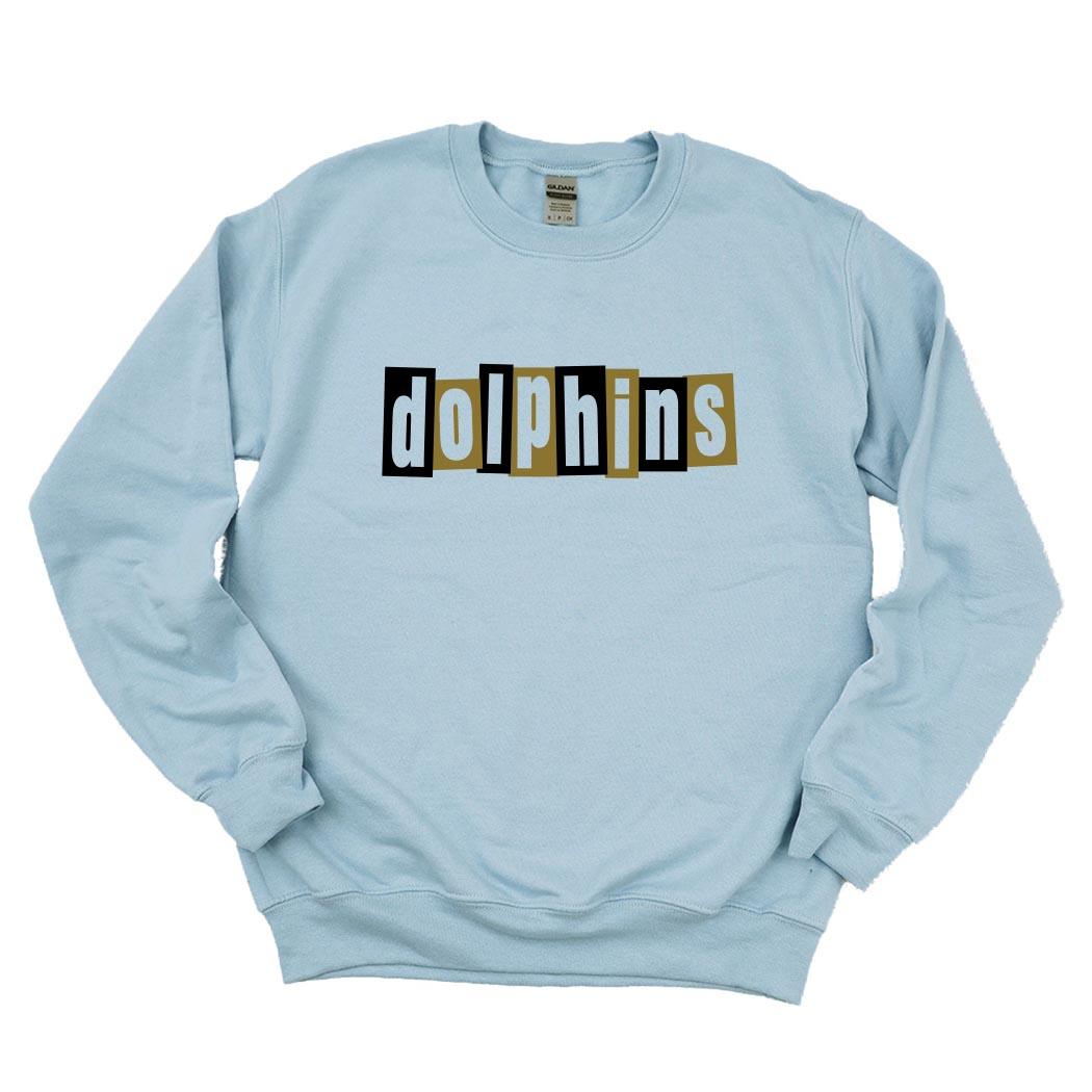 Mid Century Modern Dolphins ~ Crewneck Sweatshirt ~ Shabonee Elementary School Staff-stone blue