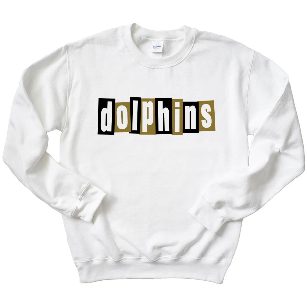 Mid Century Modern Dolphins ~ Crewneck Sweatshirt ~ Shabonee Elementary School Staff-white
