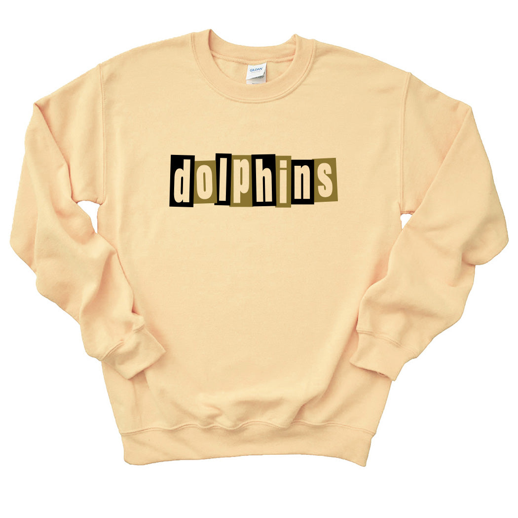 Mid Century Modern Dolphins ~ Crewneck Sweatshirt ~ Shabonee Elementary School Staff-yellow haze