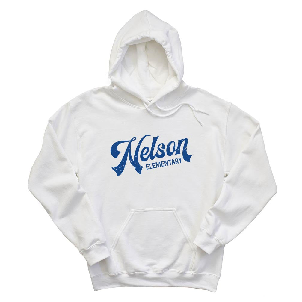 RETRO SCRIPT HOODIE ~ NELSON ELEMENTARY SCHOOL ~ adult ~ classic unisex fit