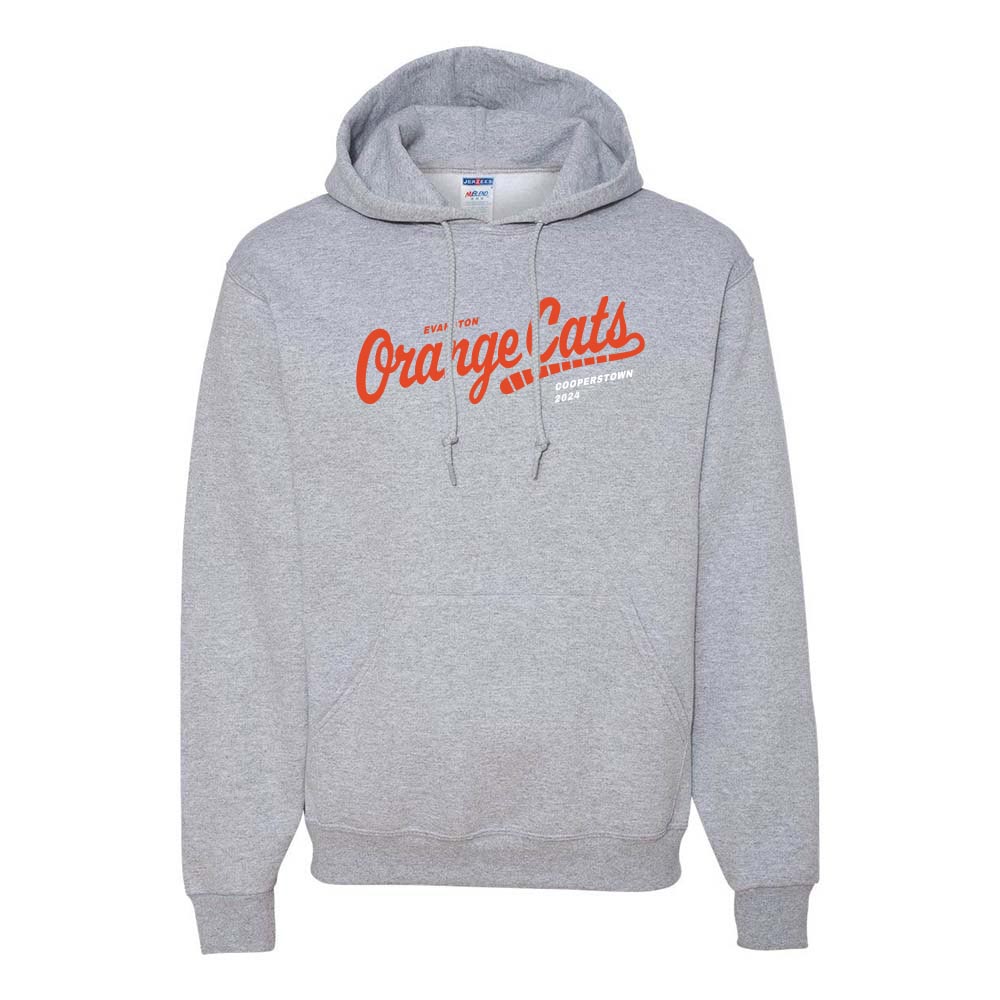 ORANGE CATS COOPERSTOWN 2024 HOODIE ~  EVANSTON BASEBALL ~ youth & adult  ~ classic fit