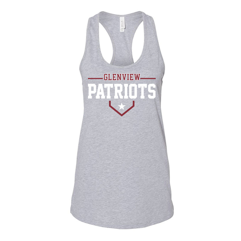 Glenview Patriots 13U White Pigeon Forge ~ Women's Jersey Racerback Tank ~ Glenview Patriots