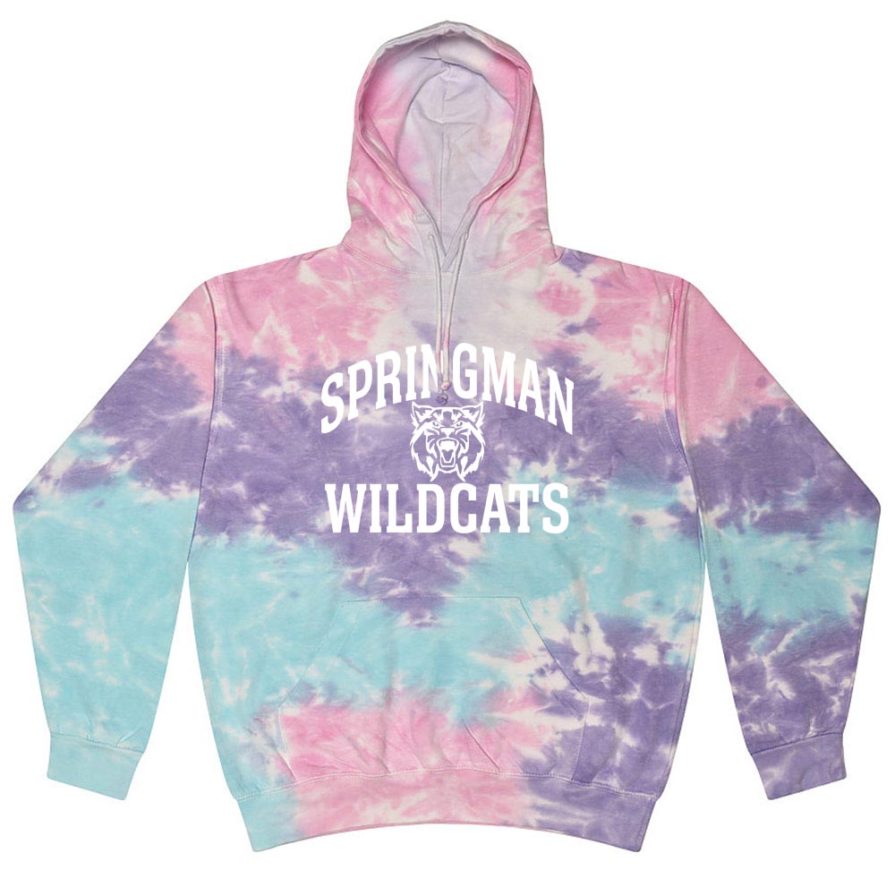 SPRINGMAN WILDCATS MASCOT ARC TIE DYE HOODIE ~ SPRINGMAN MIDDLE SCHOOL ~ youth and adult ~ classic unisex fit